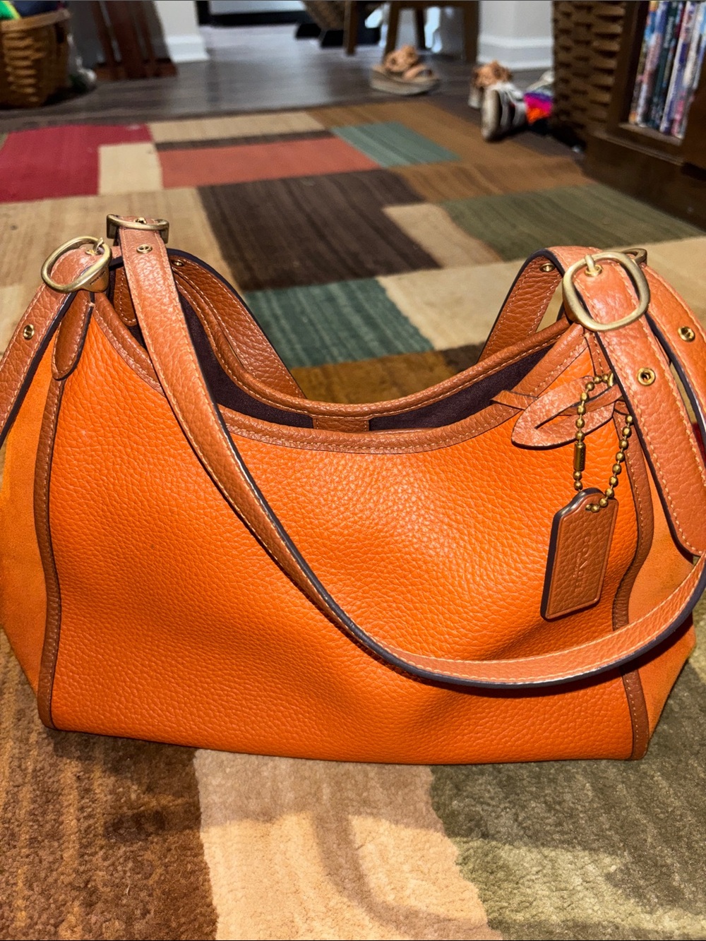 Coach Orange Pebbled Leather Shoulder Bag with Gold Hardware